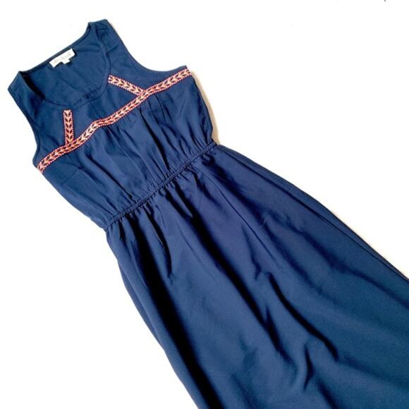 OLIVE &‎ OAK Maxi Dress Size XS Embroiedered Navy Sleeveless Slits - Picture 3 of 8